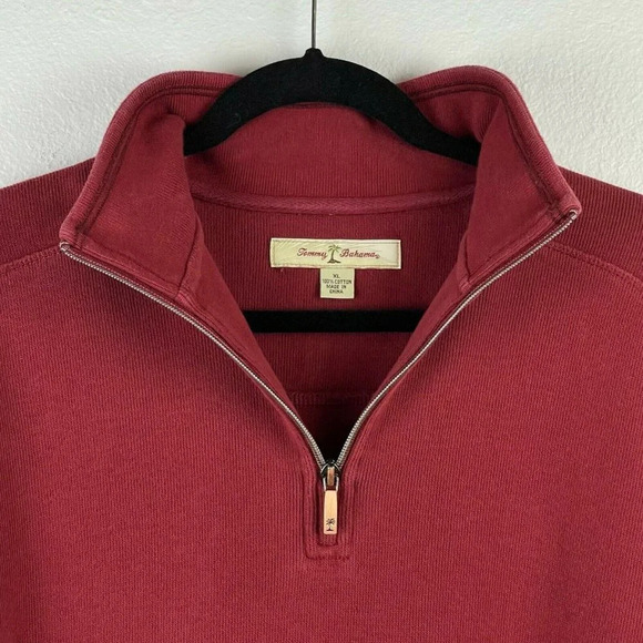 Tommy Bahama Sweater Mens Size XL 1/4 Zip Pullover Long Sleeve Cotton Knit Red - Picture 7 of 8